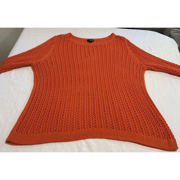 A.N.A Long-Sleeve Pointelle Open-Stitch Sweater Plus Size 3X Orange Pumpkin Fall - Picture 4 of 9